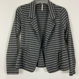 Olivia Moon Knit Blazer Striped Black Gray Small